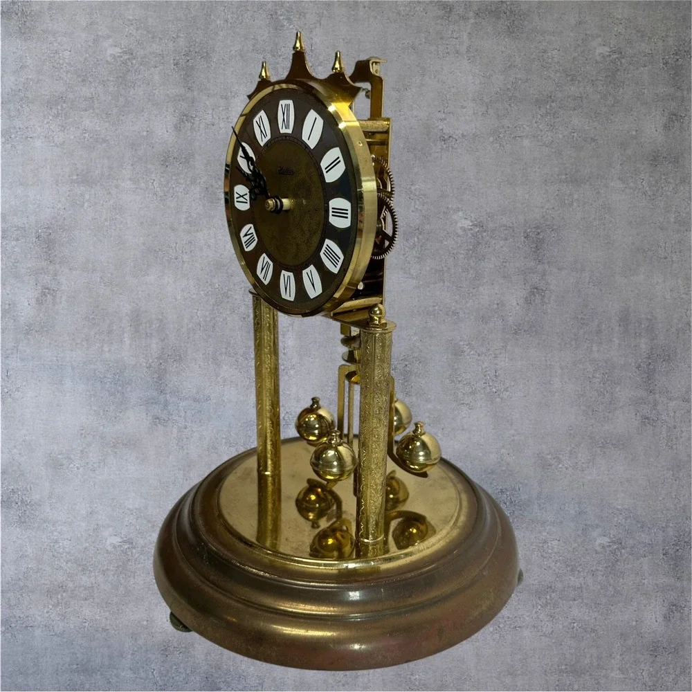 Haller Anniversary Clock Vintage Gold Tone Glass Dome West Germany - Needs Work